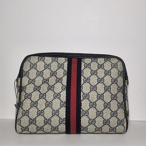 Vintage Supreme Sherry Gucci Beige And Blue Men's Women's Bag With Zipper Clutch